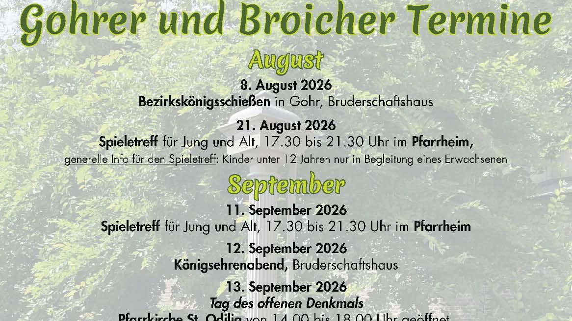 Flyer mit Terminen für Gohr und Broich