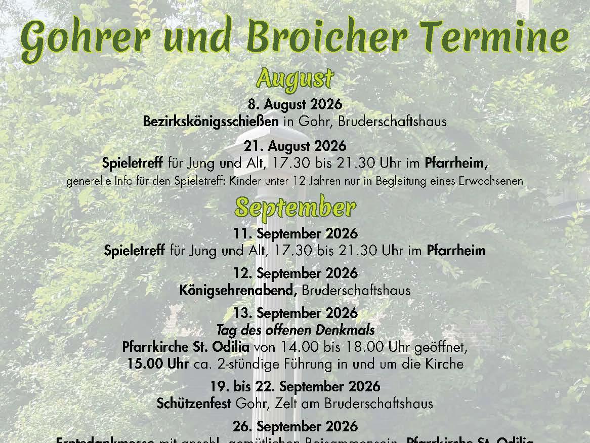 Flyer mit Terminen für Gohr und Broich